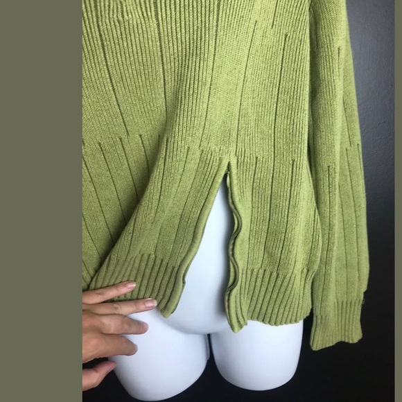 ICELANDIC DESIGN 1/4 Zip Sweater Green Ribbed Knit Collared Cotton Pullover - Picture 4 of 9